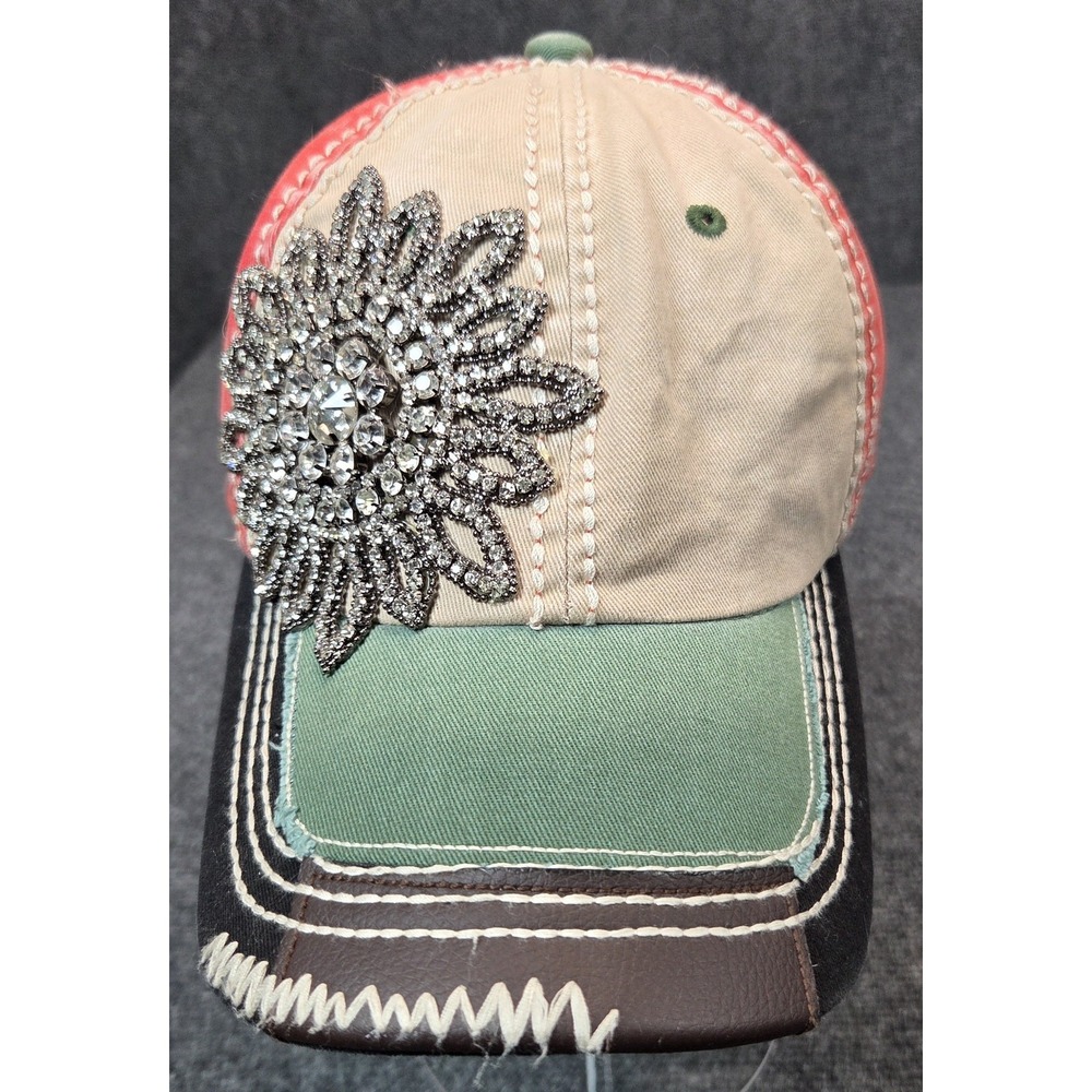 Olive & Pique Rhinestone Cap Womens Adjustable Heavy Stitch Bling